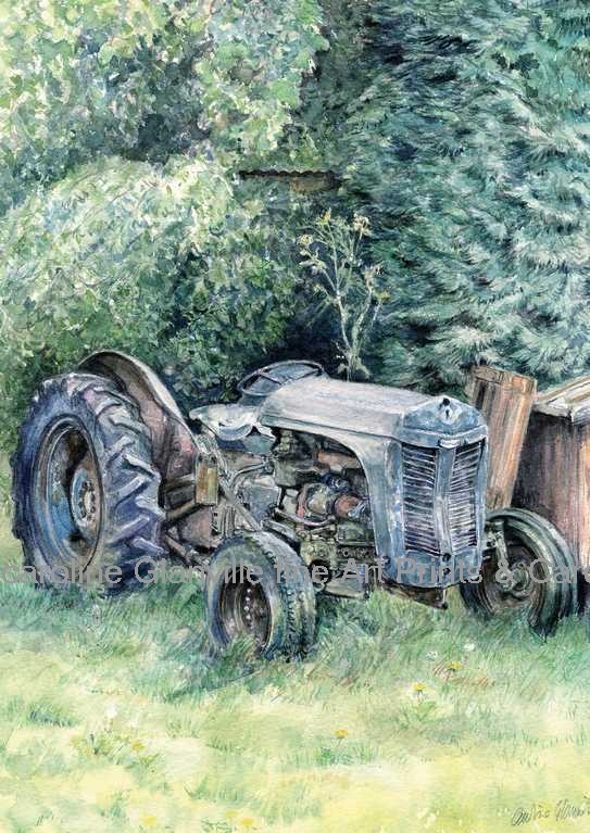 Old grey Fergie tractor, painting by Caroline Glanville